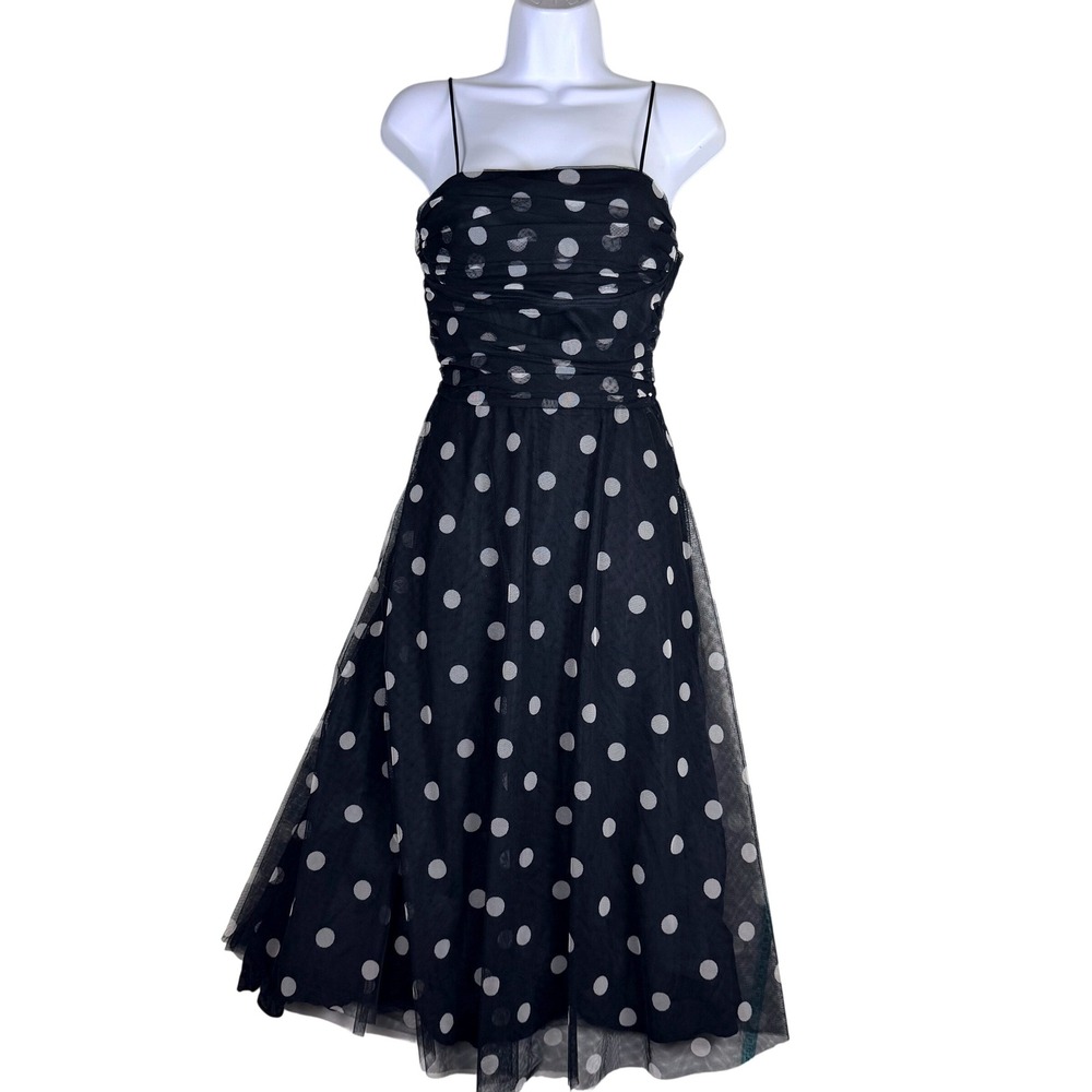 Vintage Polka Dot Tulle Midi Dress Sz 10 Pinup 90's Prom Whimsigoth Rockabilly
